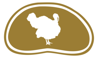 Turkey Silhouette in the Meat Shape for Logo,Label, Mark, Tag, Pictogram or Graphic Design Element. The Turkey is a large bird in the genus Meleagris. Format PNG