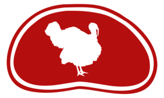 dinde silhouette dans le Viande forme pour logo, étiquette, marquer, étiqueter, pictogramme ou graphique conception élément. le dinde est une grand oiseau dans le genre méléagris. format png