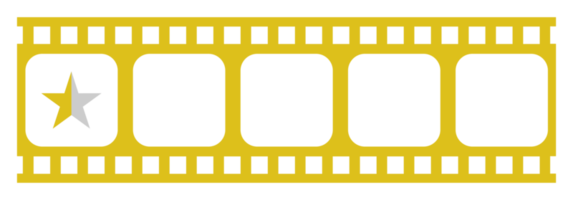 Visual of the Five 5 Star Sign in the Filmstrip Silhouette. Star Rating Icon Symbol for Film or Movie Review, Pictogram, Apps, Website or Graphic Design Element. Rating 0,5 Star. Format PNG