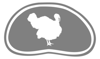 Turkey Silhouette in the Meat Shape for Logo,Label, Mark, Tag, Pictogram or Graphic Design Element. The Turkey is a large bird in the genus Meleagris. Format PNG