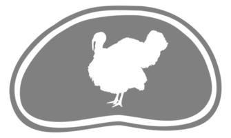 tacchino silhouette nel il carne forma per logo, etichetta, marchio, etichetta, pittogramma o grafico design elemento. il tacchino è un' grande uccello nel il genere meleagris. formato png