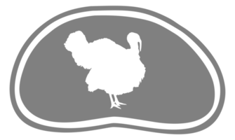 dinde silhouette dans le Viande forme pour logo, étiquette, marquer, étiqueter, pictogramme ou graphique conception élément. le dinde est une grand oiseau dans le genre méléagris. format png