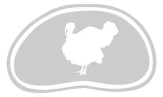 Turkey Silhouette in the Meat Shape for Logo,Label, Mark, Tag, Pictogram or Graphic Design Element. The Turkey is a large bird in the genus Meleagris. Format PNG