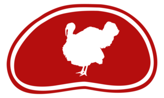 kalkoen silhouet in de vlees vorm voor embleem, etiket, markering, label, pictogram of grafisch ontwerp element. de kalkoen is een groot vogel in de geslacht meleagris. formaat PNG