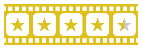 Visual of the Five 5 Star Sign in the Filmstrip Silhouette. Star Rating Icon Symbol for Film or Movie Review, Pictogram, Apps, Website or Graphic Design Element. Rating 4,5 Star. Format PNG