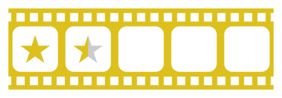 Visual of the Five 5 Star Sign in the Filmstrip Silhouette. Star Rating Icon Symbol for Film or Movie Review, Pictogram, Apps, Website or Graphic Design Element. Rating 1,5 Star. Format PNG