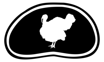 Turkey Silhouette in the Meat Shape for Logo,Label, Mark, Tag, Pictogram or Graphic Design Element. The Turkey is a large bird in the genus Meleagris. Format PNG