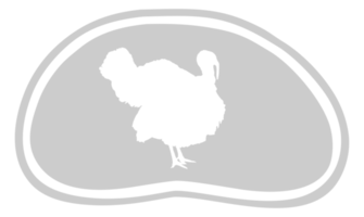 Turkey Silhouette in the Meat Shape for Logo,Label, Mark, Tag, Pictogram or Graphic Design Element. The Turkey is a large bird in the genus Meleagris. Format PNG