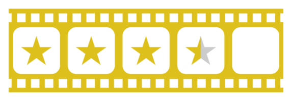 Visual of the Five 5 Star Sign in the Filmstrip Silhouette. Star Rating Icon Symbol for Film or Movie Review, Pictogram, Apps, Website or Graphic Design Element. Rating 3,5 Star. Format PNG