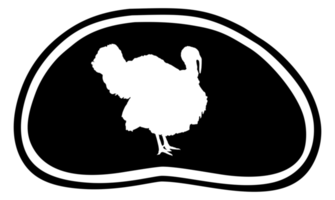 Turkey Silhouette in the Meat Shape for Logo,Label, Mark, Tag, Pictogram or Graphic Design Element. The Turkey is a large bird in the genus Meleagris. Format PNG