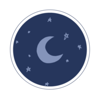 Luna stella notte cerchio blu linea etichetta emoji stelle carino png