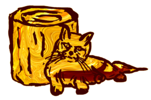 golden color icon of  cat leaning on a block of wood png