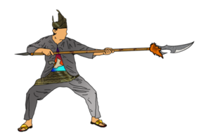 icono de malayo guerrero haciendo paso marcial Arte utilizando lanza como arma png