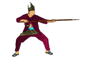 icono de malayo guerrero haciendo paso marcial Arte utilizando lanza como arma png