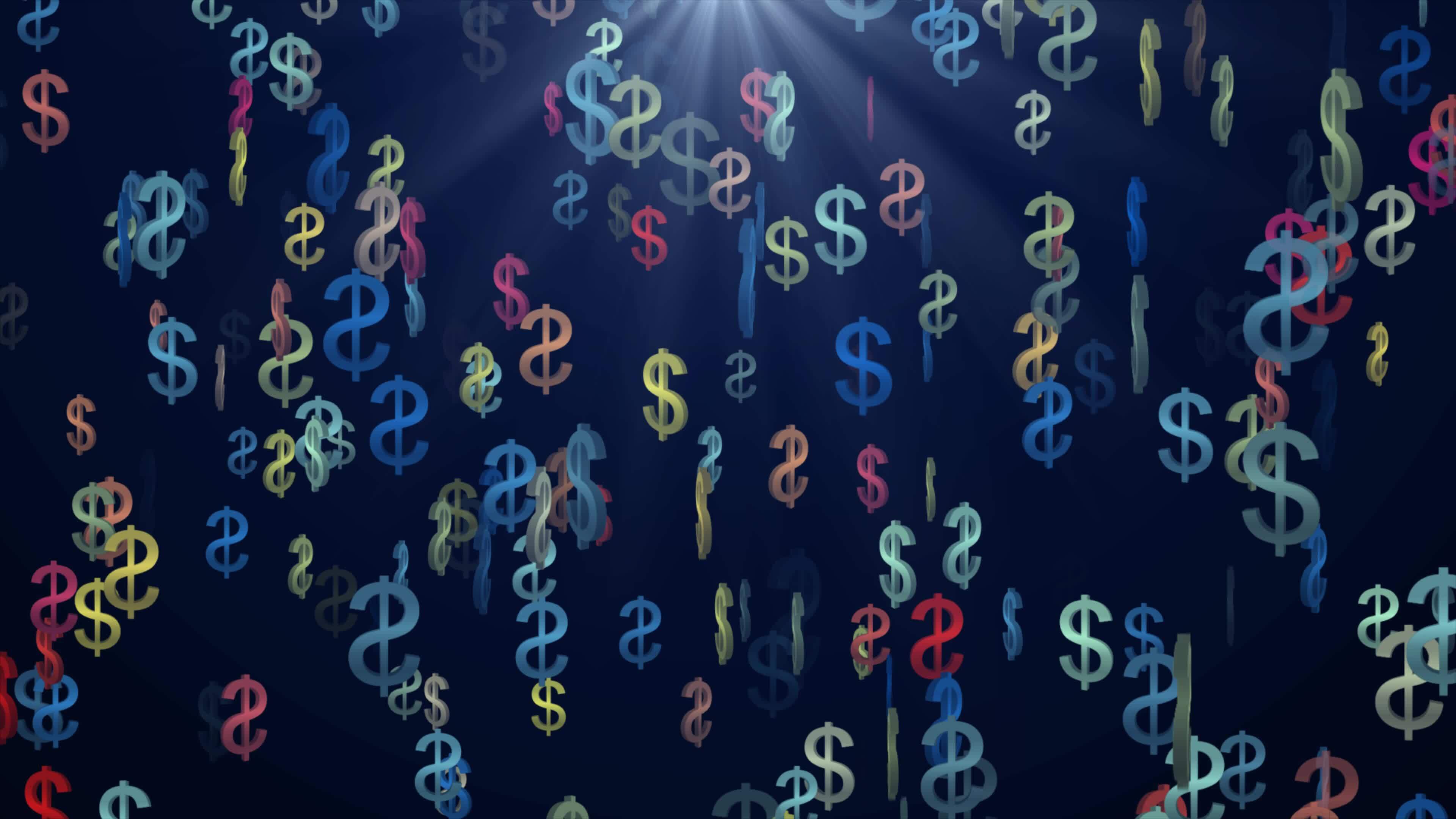 Dollar Sign Falling On Black Background Background. Golden 3d Dollar