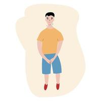 Urinary incontinence problem. The young man wants to pee. The guy feels pain in his groin. Experiencing pain. Flat vector illustration.