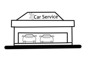 Sketch of a car service station with a white background. Vector Illustration.