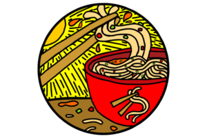 Chomping a Bowl of Noodles Against a Sunlight Background png