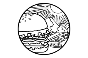 Hamburger e francês fritas contra uma fundo Visão do a montanhas e luz solar png