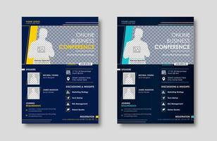 Business conference live meeting and event flyer template. Corporate invitation business workshop and abstract seminar promotion poster design. Leaflet, modern layout, pamphlet, vector flyer in A4.