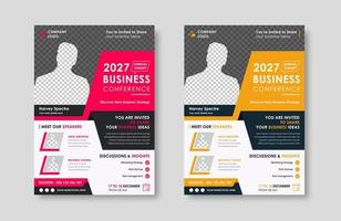 Business conference live meeting and event flyer template. Corporate invitation business workshop and abstract seminar promotion poster design. Leaflet, modern layout, pamphlet, vector flyer in A4.