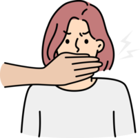 Hands cover woman mouth png