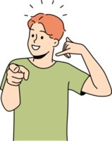 Smiling guy make callback gesture png