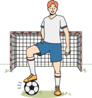 sonriente fútbol americano jugador con pelota en campo png