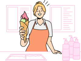 Smiling woman selling ice-cream png