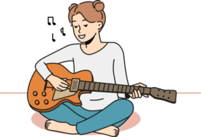 leende flicka spelar gitarr png