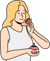 Smiling woman smelling perfume png