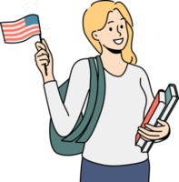 sonriente niña estudiante con americano bandera png