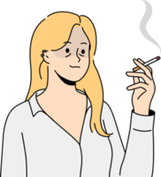 Tired woman smoking cigarette png