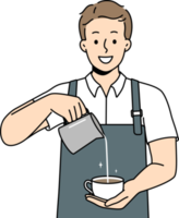 sonriente masculino barista hacer café en taza png