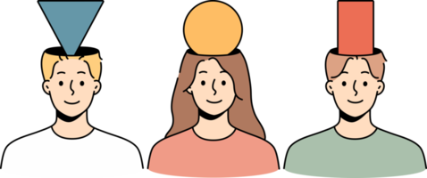 Diverse people with geometric figures in heads png