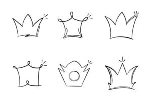 Doodle set crown line art, vector illustration.