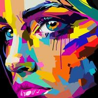 beautiful face and eyes drawn using WPAP art style, pop art, vector illustration.