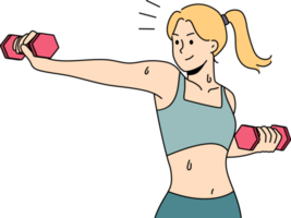 Fit woman with dumbbells training png