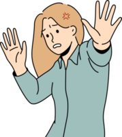 Scared woman show stop gesture png