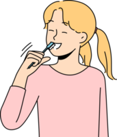 Smiling girl brushing teeth png