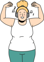 Overjoyed fat woman training listening to music png
