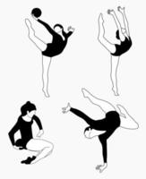 Gymnast team silhouettes set. Sport artistic gymnastics. Sports queen. Flat style. Isolated vector