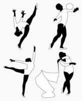 Gymnast team silhouettes set. Sport artistic gymnastics. Sports queen. Flat style. Isolated vector