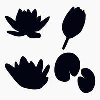 Real modern silhouettes plants, herbs. Drawing flowers water lily, nymphaea. Flat design art design template. vector