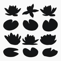 Real modern silhouettes plants, herbs. Drawing flowers water lily, nymphaea. Flat design art design template. vector