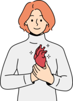 Smiling woman holding heart in hands png