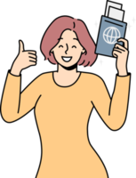 Smiling woman with passport in hands png