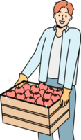 sonriente hombre con caja de manzanas png