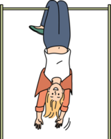 Overjoyed woman hanging upside down on bar png