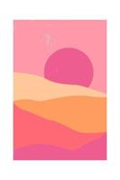 Abstract contemporary mountain landscape or desert at sunset. The sun is on the horizon in shades of pink sand. Minimal trendy mid-century background. Organic shape. Boho wall decor. vector